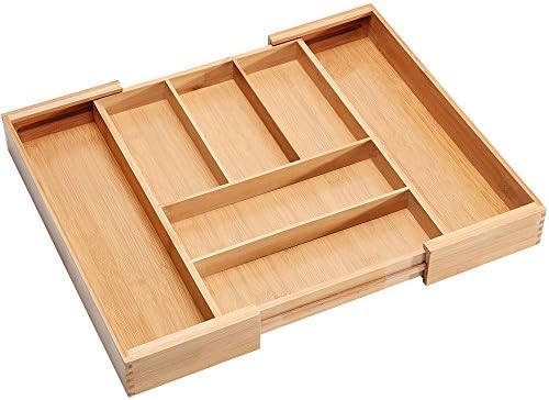 Bamboo Cutlery Utensil Tray Expandable Drawer Organizer Divider Flatware Silverware Holder Stationery Storage Mortise and Tenon Connection