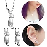 Cat Studs Earring Necklace Mini Ear Crawler Climbers Cute Kitten Collarbone Necklace Matte Charms Jewelry Earrings Necklace Set