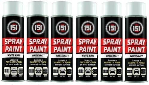 6 x White Matt Aerosol Paint Spray Cars Wood Metal Walls Graffiti 300ML 151 New
