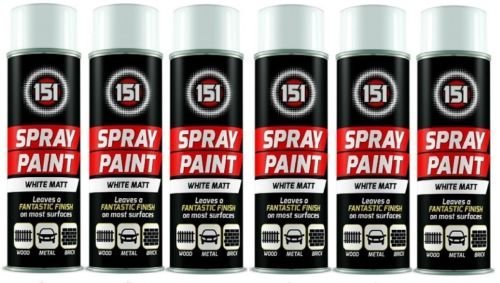 6 x White Matt Aerosol Paint Spray Cars Wood Metal Walls Graffiti 300ML 151 New