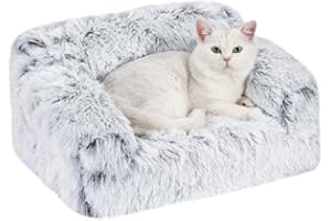 Avont Cat Couch Sofa Bed, High Supportive Foam with Soft Fluffy Machine-Washable Plush Cover and Non-Slip Bottom for Indoor Small Puppy Pet Kitty -Lightgrey