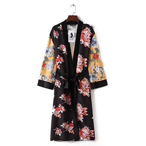 Tsmile Women's Coat Clearance Printed Bohemia Floral Tassel Long Kimono Beach Oversized Shawl Tops (L, Yellow)