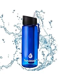SurviMate Botella de agua filtrada sin BPA con filtro de 4 etapas para camping, senderismo, mochilero y viajes