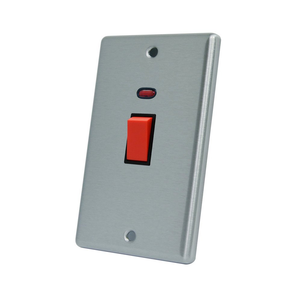 AET CSCCSWBLT 45 A 2-Gang Satin Finish Chrome Classical DP Tall Black Insert Cooker Switch with Neon Indicator