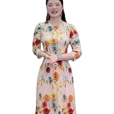 Traditional Vietnamese Women's Ao Dai, 4D Floral Print, 3/4 Sleeve, Ao Dai and Pants