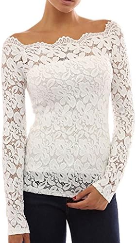 Womens Floral Lace Off Shoulder Shirt Long Sleeve Top Blouse