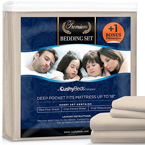 Premium Bed Sheet Set by CushyBeds - Brushed Microfiber 1800 Bedding - Hypoallergenic, Wrinkle, Fade, Stain Resistant - 4 Pieces Includes 1 BONUS Pillow Case (Full, Ivory)