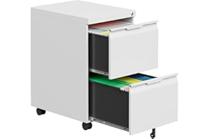 Kooyon 2 Drawer File Cabinet with Lock,Filing Cabinet for Home Office,Small Rolling File Cabinet for Legal/Letter/A4 File,Mobile File Cabinet on Wheels Under Desk -White