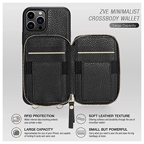 ZVE iPhone 13 Pro Crossbody Wallet Case, Zipper Phone Case with RFID