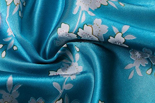 Yukata Women's Short Kimono Robe, Peacock&Blossom Design, Blue XL