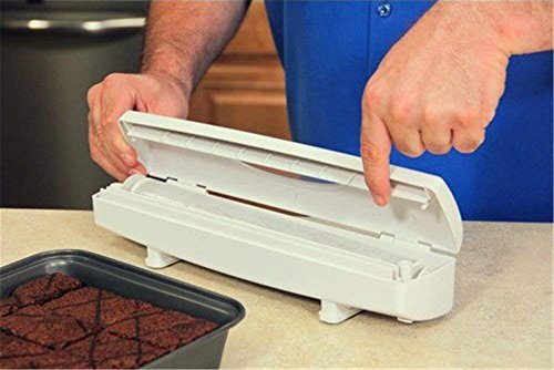 Refillable Plastic Wrap Dispenser - Easy to Use BPA Free Food Wrap Dispenser, Pull, Press, Cut, and Wrap Food in Parchment Paper, Aluminum Foil, Cling Wrap, or Your Favorite Material