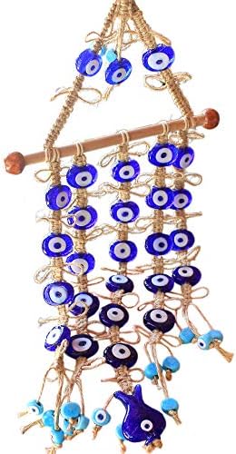 MACRAME WALL HANGING-Evil Eye Wall Hanging-Handmade Woven Boho Art-Home Tapestry Decor-Turkish Greek Evil Eye Nazar Boncuk Blue Beads-Beautiful Apartment Living Room Bedroom Decoration Gift-8"W x 20"L
