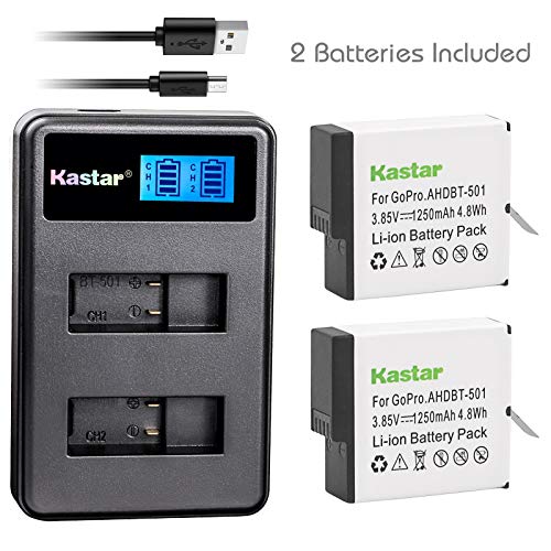 Kastar Battery 2 Packs & LCD Dual Slim Charger for GoPro HERO6, Hero 6 Black, Gopro6 and GoPro AHDBT-601, AHBBP-601, AABAT-00, 601-10197-000 Sport Camera
