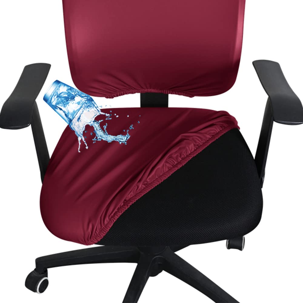 Bestenrose Waterproof Office Desk Chair Cover PU Leather Computer Chair Covers Chair Slipcovers Removable Rotating Chair Seat Cushion Protector Cover (Wine Red, Chair Seat Cover)