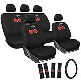 Oxgord 17pc Set Universal Car/Van/Truck/SUV Seat Covers, Black w/ Embroidered Logo (Cherry)