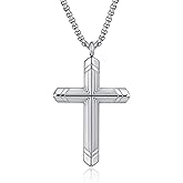 Stainless Steel Cross Necklace for Men, Silver Black gold plated Cross Pendant Jesus Necklace Chain, Non Tarnish Sturdy Mens Christian Jewelry Gifts for Him Baptism Confirmation Birthday, 24 Inch