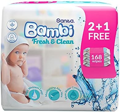 Sanita Bambi Baby Wet Wipes Fresh and Clean (2+1) 168 Wipes