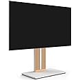 FITUEYES Design Wood TV Stand Swivel Mount with Hidden Back Storage for 55-88 inch TV Screens, Scandinavian Style Tall Floor TV Stand for Home Decor with Reinforced Base, Zen Series, White