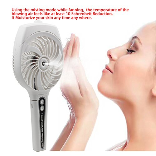 Cxy Portable Misting Fan, Handheld Foldable USB Fan with Rechargeable 2200mAh battery for outdoor activity such as Traveling Hiking climbing or used Indoor table. (White)
