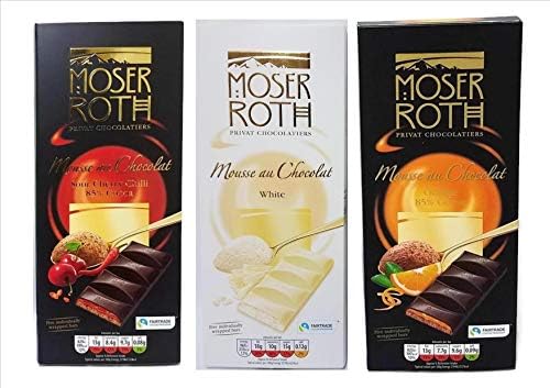 Aldi Moser Roth Mousse Au Chocolat Sour Cherry Chilli Orange 85 Cocoa Fairtrade Dark White Chocolate Bar 3 X 187 5g 15 Individually Wrapped Bars X 37 5g Amazon Co Uk Grocery