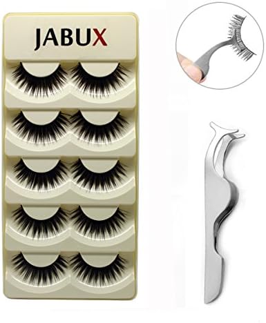 JABUX 5 Pairs Black Long Thick Handmade Messy False Eyelashes Voluminous Reusable Fake Eye Lash Extension For Makeup(Free Eyelash Applicator Tool Fish Tail Clip) (A42)