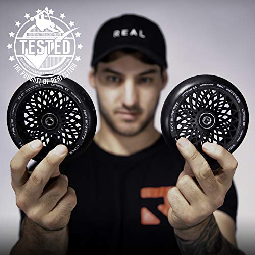Root Industries 110mm Lotus Stunt Trick Scooter Wheels (Pair) - Wide Fast Hollowcore - Kick Push Scooter Tires - Pro 110mm Freestyle Urethane - Fit Most Setups - 30mm x 110mm - Bearings (Black) - Thumbnail 4