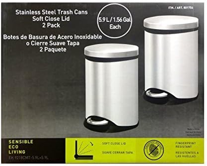 Sensible Eco Living 1.56 gal 2Pack Stainless Steel Trash Cans w/ Soft Close Lids by Sensible Eco Living