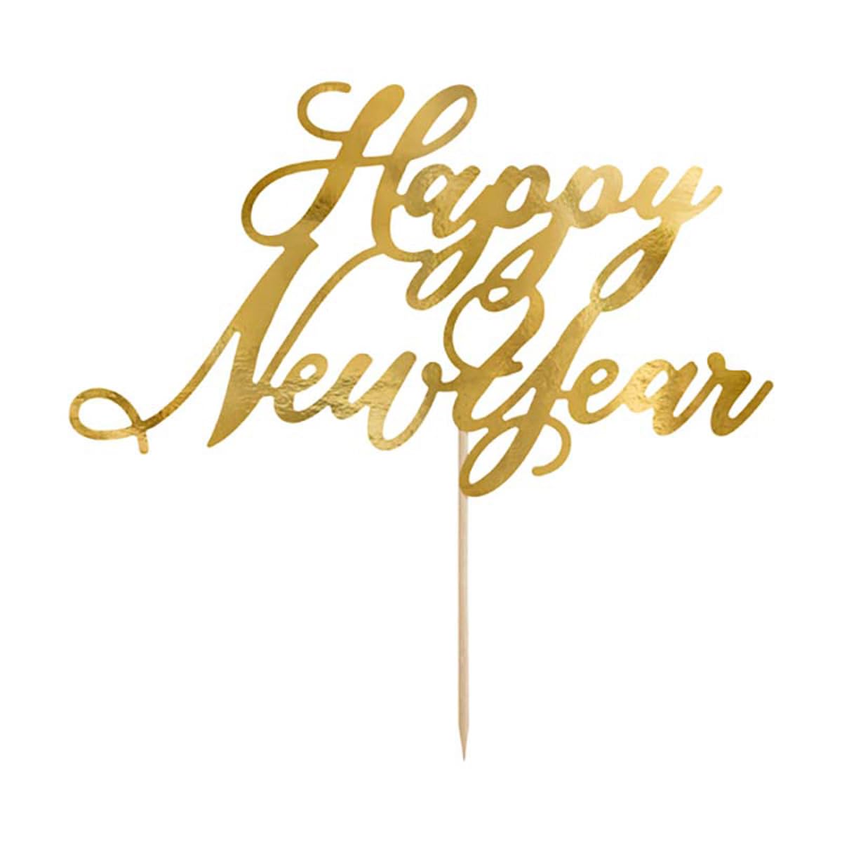 Topper for cake with golden print: "Happy New Year"