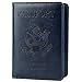 GDTK Leather Passport Holder Cover Case RFID Blocking Travel Wallet (Dark Blue)