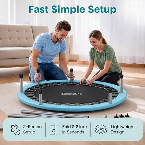 SereneLife Portable & Foldable Trampoline - 36" In-Home Mini Rebounder, Fitness Body Exercise - Updated Version - SLSPT365