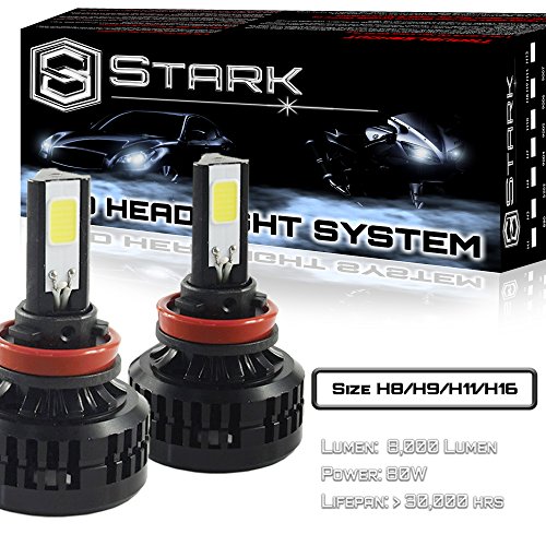 80W All-in-One 360° LED Headlights – Cool White 6000K 6K – Low Beam/ High Beam/ Fog Light Bulbs – Super White – 8,000 Lm – H8 / H9 / H11/H16