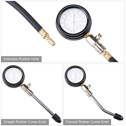 Auto Piston Spark Plug Compression Tester Kit | Automotive Fuel Petrol Gas Engine Motor Cylinder Pressure Gauge for Vehicle Marine Motorcycle ATV UTV Snowmobile Boat - Thumbnail 3
