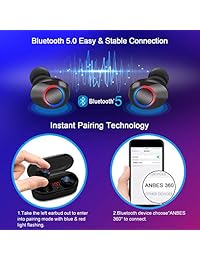Auriculares inalámbricos ANBES con Bluetooth, auriculares estéreo 3D de sonido Hi Fi inalámbricos, tiempo de reproducción 18H, IPX5 impermeable, auriculares intraurales Bluetooth con micrófono, funda de carga portátil