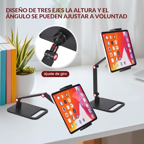 Rabbitstorm Soporte de Aluminio para Tableta, Aluminio Ajustable Portátil Plegable, Soporte Ajustable de 360 Grados, Compatible con iPad, Tableta, Celular, 4.6 a 17.3Pulgadas