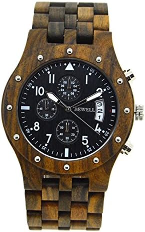 BEWELL Multi-Function Quartz Wooden Watch Mens Sport Chronograph Date Wrist Watches (Natural wood)