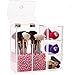 Lonkiktik Clear Acrylic Covered Makeup Brush Holder with Dustproof Lid, 3 Drawers, Pearls Beads for Cosmetics Brushes Storage (Pink)