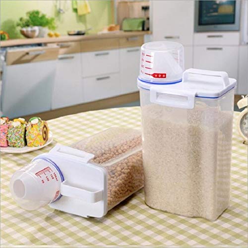 JISETY Kitchen Storage Organizer Cereal Container Rice Grain Bean & Measuring Cup Sealed Box Silicone Ring Tank