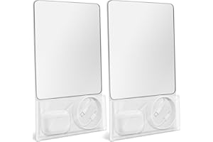 JIKIOU Magnetic Locker Mirror with Holder, 2 Pack 6.69" x 5.51" Small Real Glass Mirror with Organizer Bag for School Locker Refrigerator Bathroom Office Cabinet White