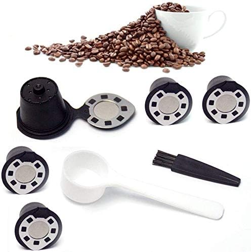 Reusable Nespresso Capsules, Refillable Pods Single Cup Coffee Filters, Eco Friendly Stainless Steel Mesh Filter for Nespresso Machines with Coffee Spoon and Brush for Dolce Gusto