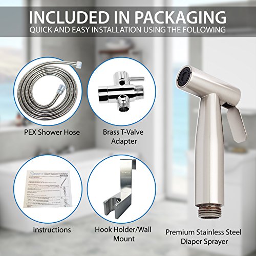 SmarterFresh SF-B80H Held, Premium Brass Diaper Shattaf-Complete Set Shower, Hand Bidet Toilet Attachment Sprayer, Silver