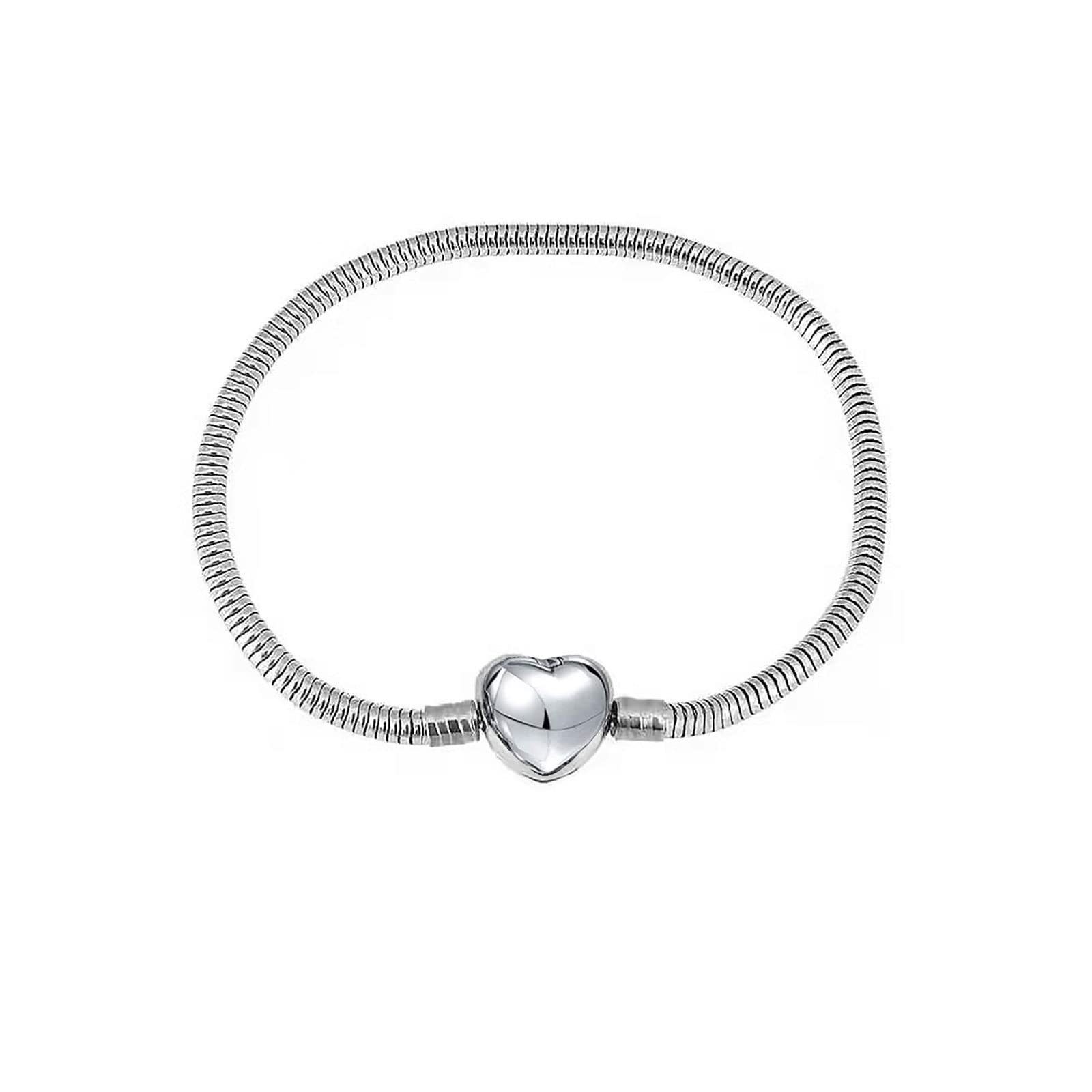 KunBead Jewelry Stainless Steel Heart Clasp Snake Chain Charm Bracelets for Women Girls