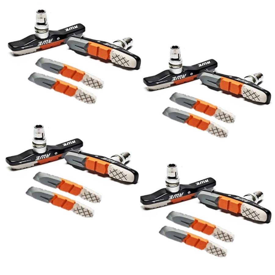 AWE® 4 x V Brake Pads set 72mm plus FREE SPARE PADS WORTH £39.96 Alloy Cassette Grey/Orange/White Pads