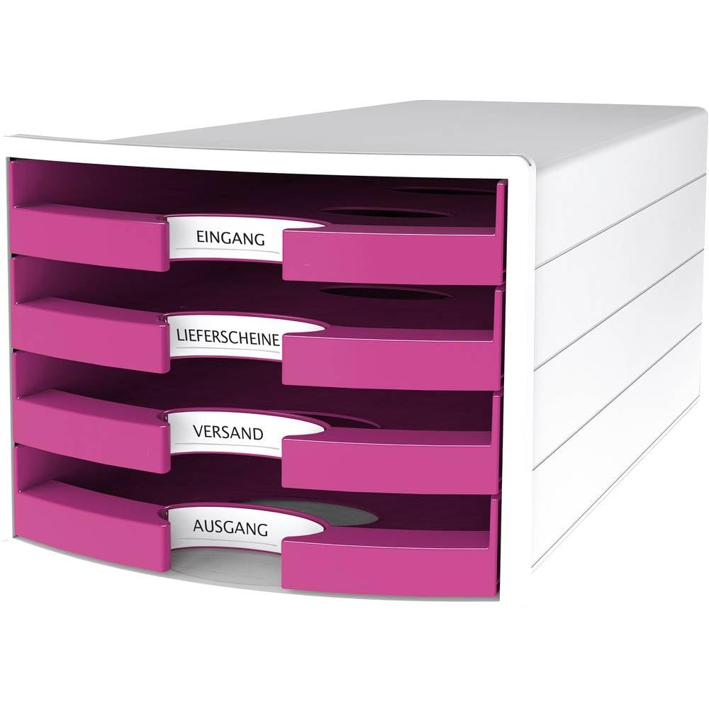 HAN 1013-56 Impuls Drawer Box DIN A4/C4 4 Open Drawers White/Trend Colour Pink