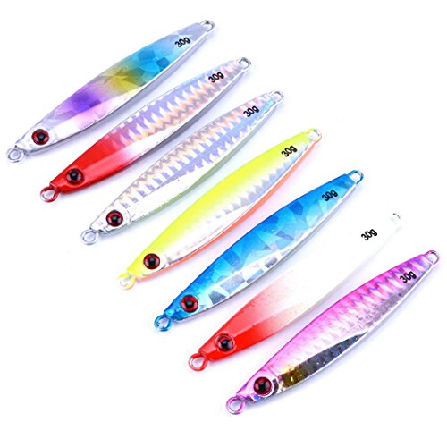 Aorace 7pcs/lot 30g/7.6cm Minnow Metal Lure 3D eyes Hard Bait Casting Jigging Hard Lure Bass Trout Salmon Lures Without Hooks