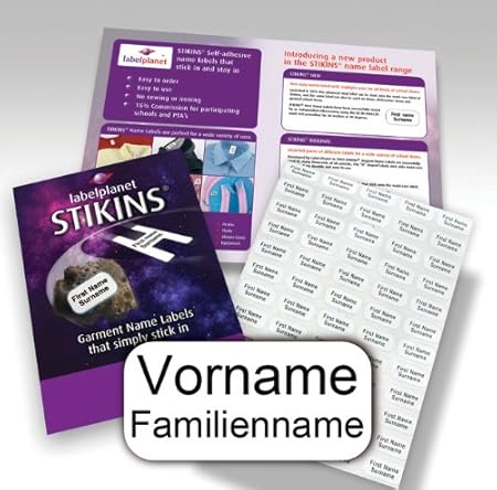 90 Personalisierte Wäscheetiketten, STIKINS® Label Planet®, Schulkleidung/Kleidung/Kleidungsetiketten, Namensstreifen für Kin