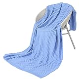 Decorative Throw Blanket (Oversized) Soft Plush Acrylic Fabric Couch Chair Travel Use Warm Breathable Comfort Modern Zigzag Pattern 67” x 51” （Blue）