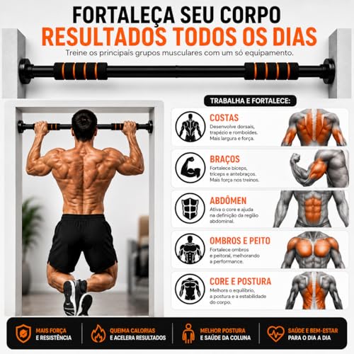 Barra Fixa De Porta Ajustável 63 a 96 cm Para Exercícios, Flexão, Musculação e Calistenia Aço Reforçado Suporta até 100 kg [ K-SELL IMPORTS ]