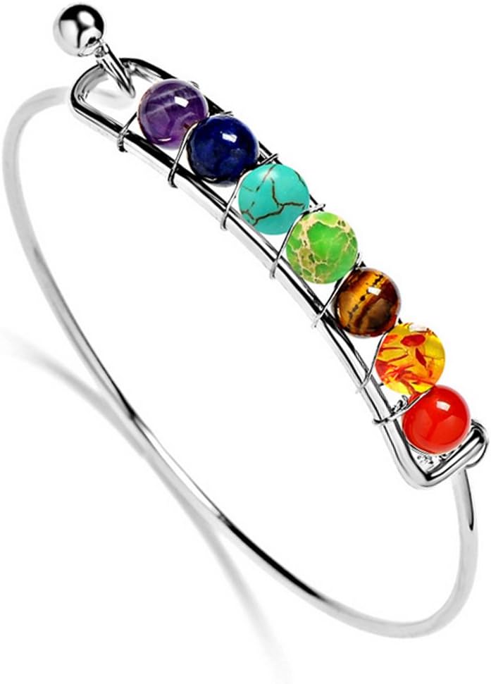 7 Chakra Gemstone Bracelet Stone Agate Bead Yoga Energy Bangle,with a Jewelry Bag