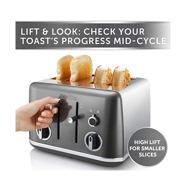 Breville Lustra 4-Slice Toaster with High Lift, Wide Slots and Independent 2-Slice Controls, Storm Grey [VTT853]