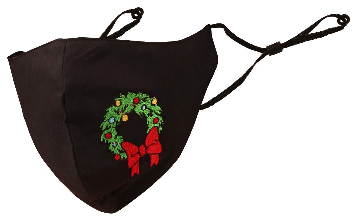 Touchstone Christmas embroidered 3 layer cotton fabric face masks reusable machine washable adjustable for men, women. (Pack of 1). Black — image 1